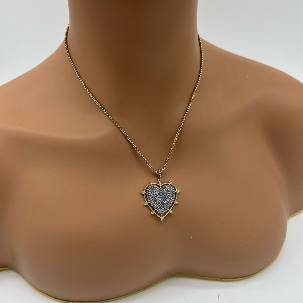 CZ SILVER GOLD HEART NECKLACE - Picture 7 of 8